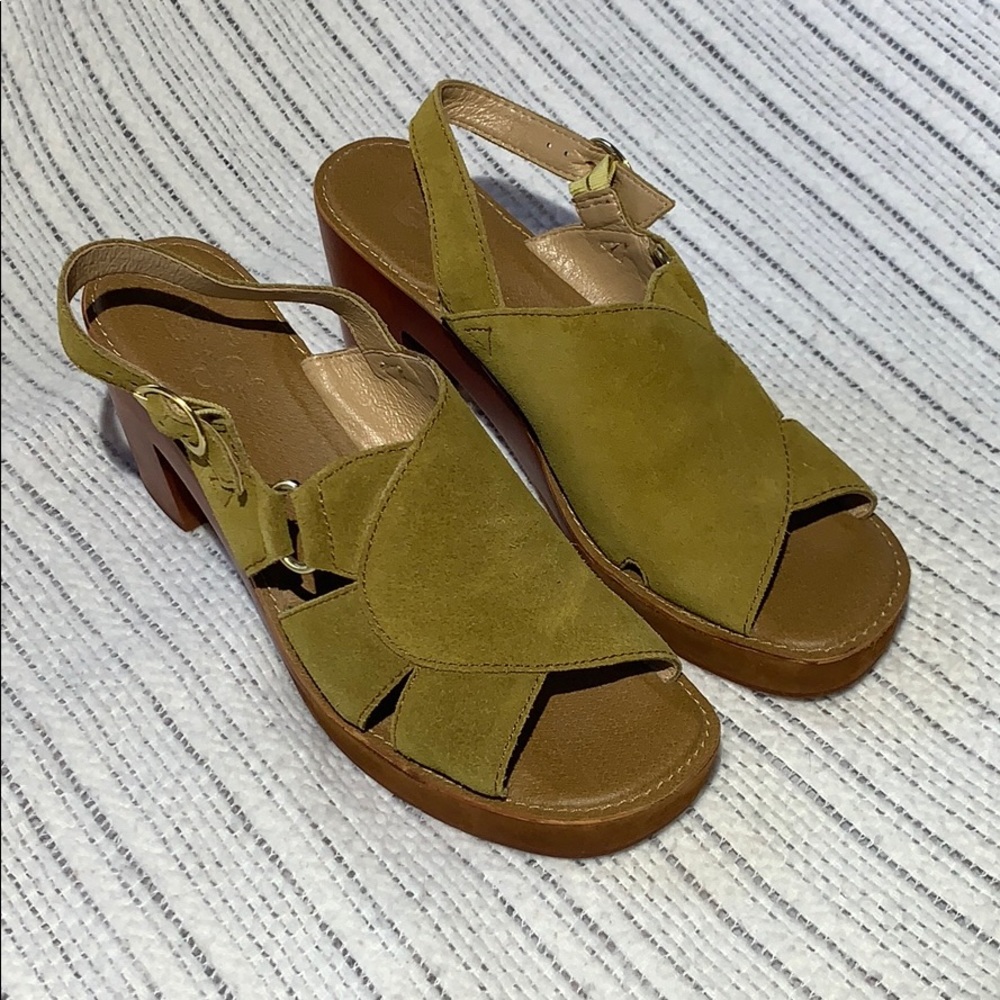 Olive Green Suede Slingback Sandals for Women